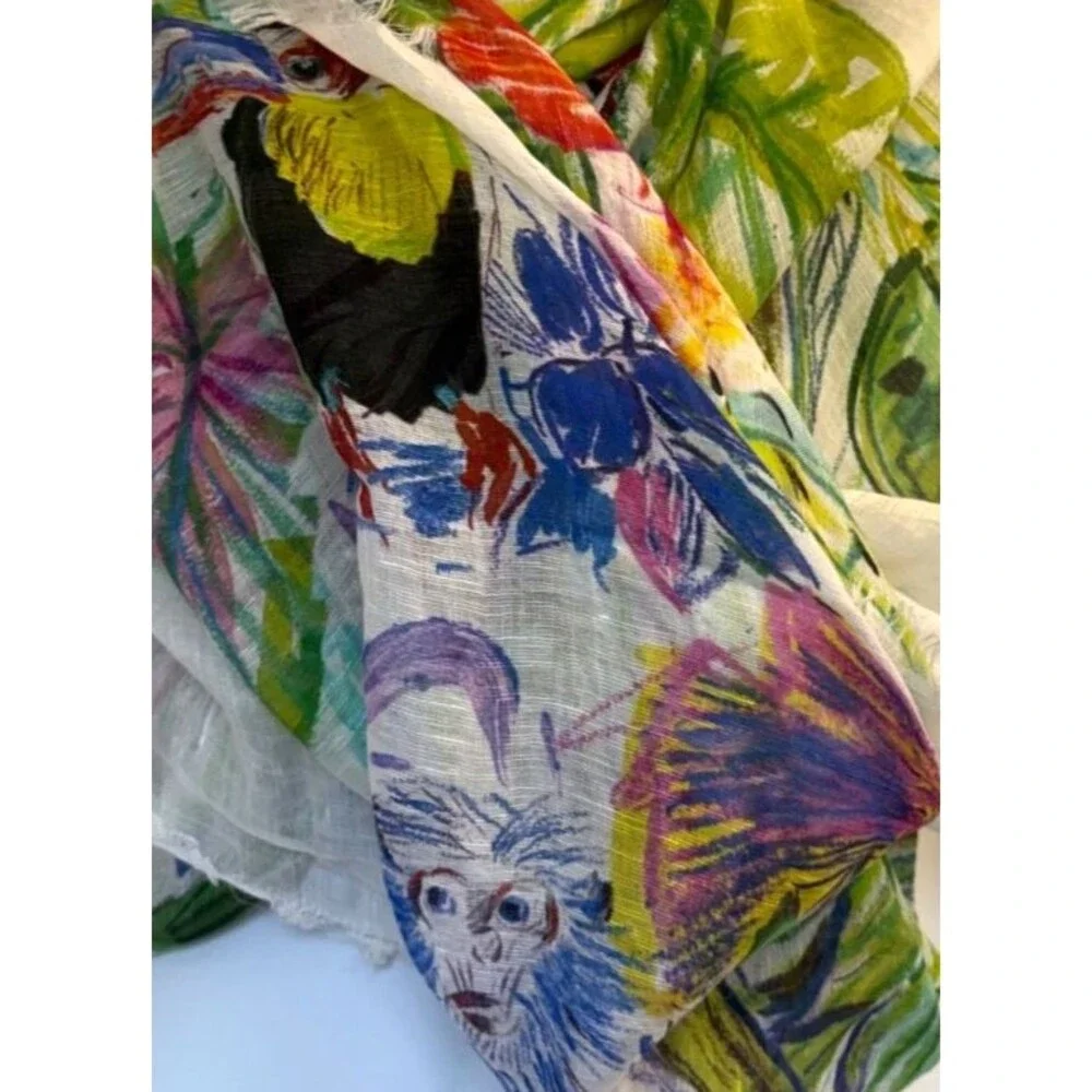 Franco Ferrari Italy Linen & Silk Stole Scarf Wrap Shawl Floral 50
